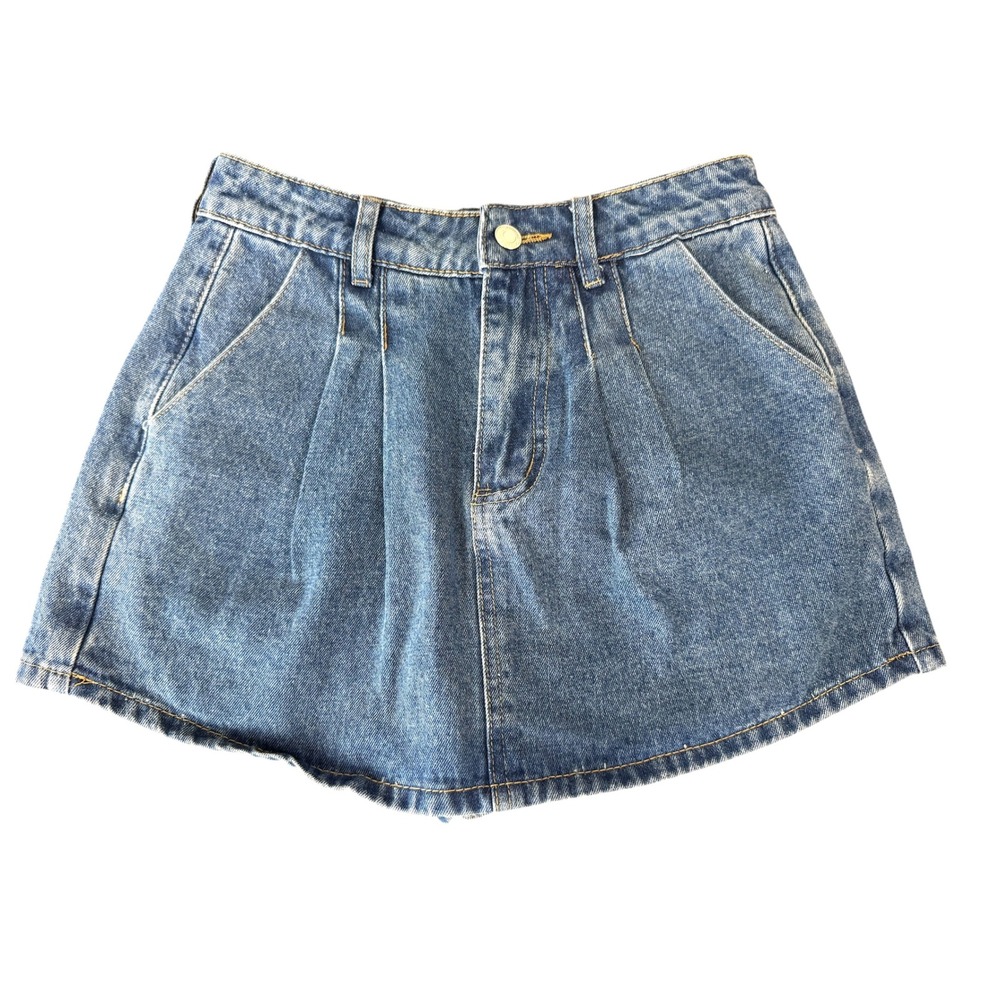 Y2k Denim Pleated Skort Blue Jean Size‎ 28 High Waisted Casual Summer